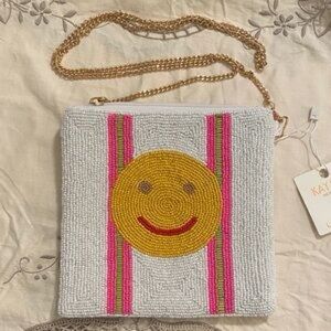 White and Pink Beaded Crossbody Bag